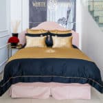 “Lotus Flower Embroidered” gold bed runner