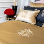 “Lotus Flower Embroidered” gold bed runner