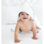 Terry Velour Hooded Towel – Mini Mod Circles Trim, Pastel Blue