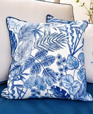 Blue Foliage Elegance Outdoor Cushion