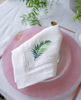 Double Layer Linen Green Embroidery  Napkin